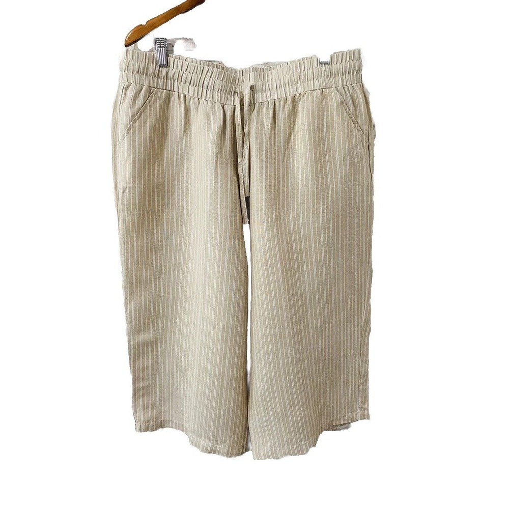 Zac & Rachel XL Beige Linen Striped Wide Leg Knicker Pants Shorts Beach Cruise